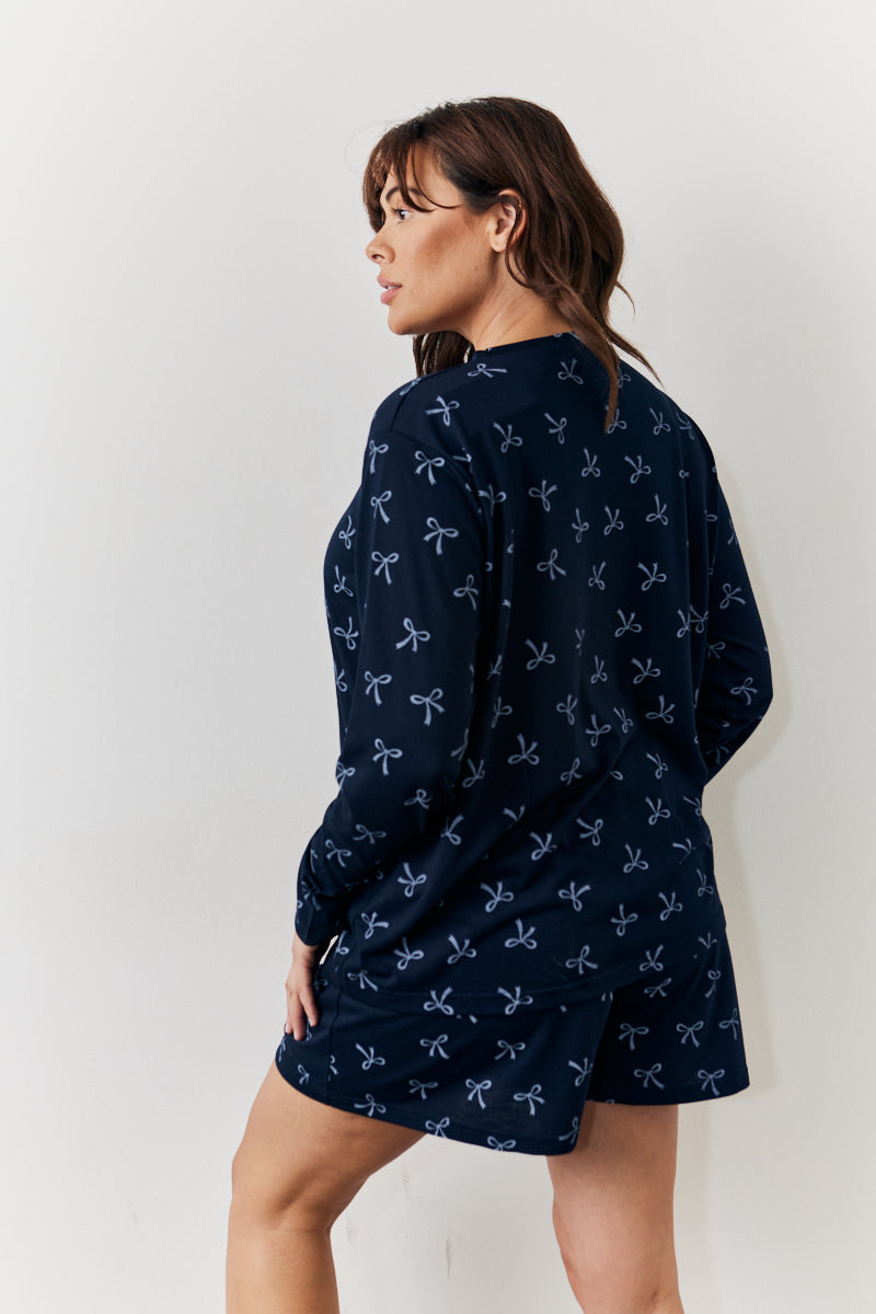 Bow Print Long Sleeve and Short PJ Set