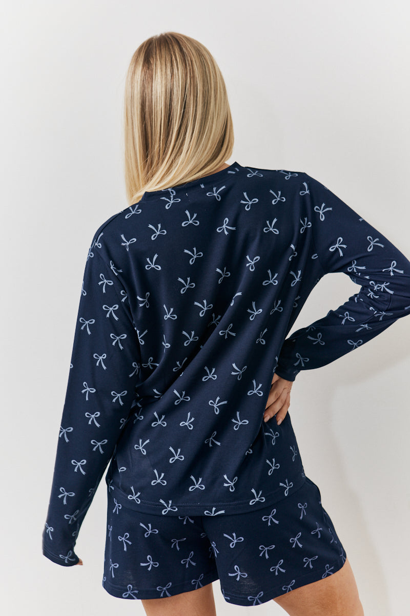 Bow Print Long Sleeve and Short PJ Set