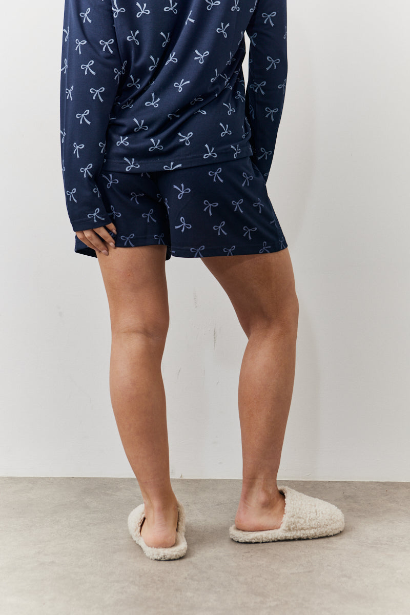 Bow Print Long Sleeve and Short PJ Set