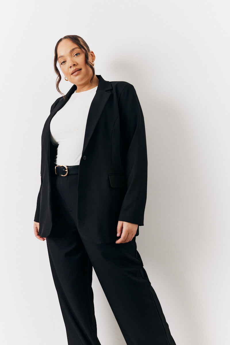 Black Relaxed Pocket Detail Blazer