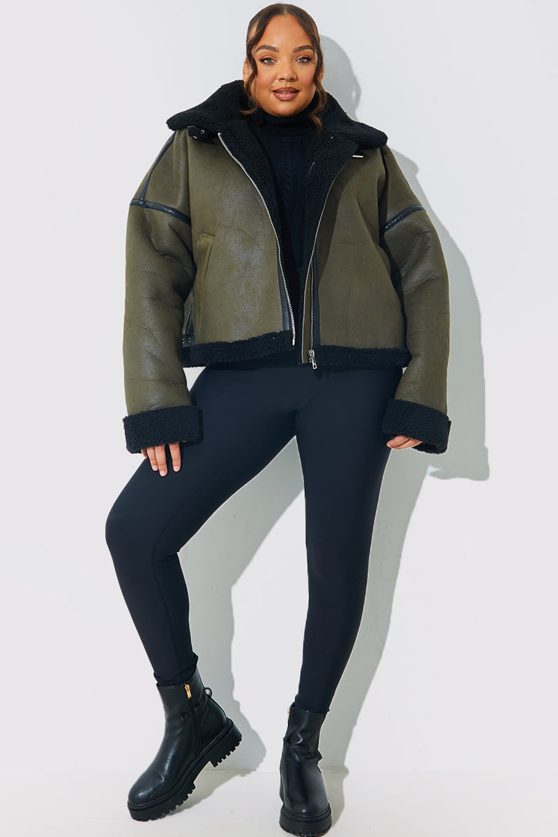 Contrast Borg Aviator Jacket