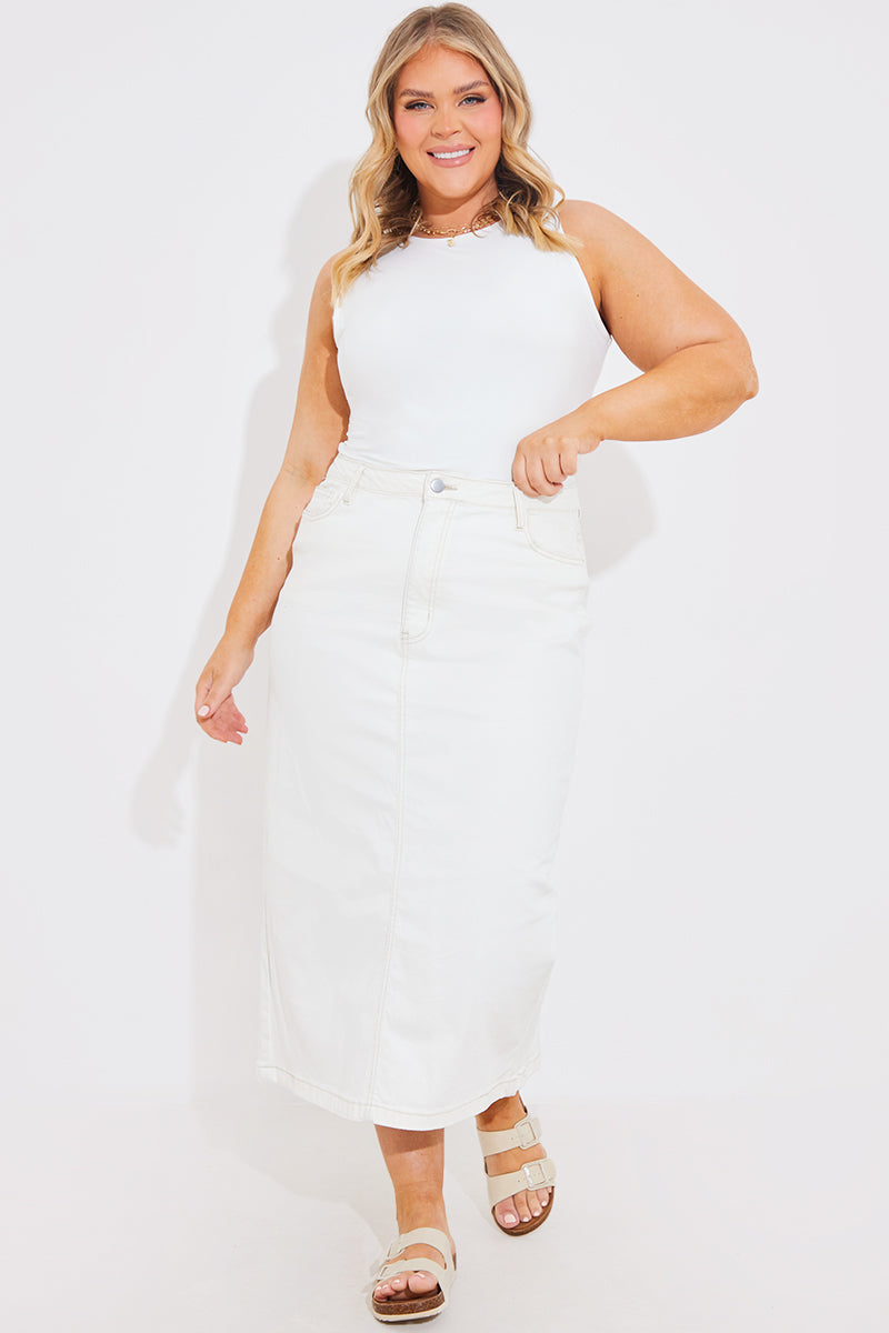 Denim Back Split Midi Skirt