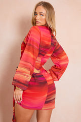 Chiffon Abstract Drape Wrap Mini Dress
