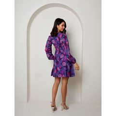 Chi Chi London V Neck Floral Printed Chiffon Dress in Purple