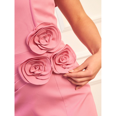 Chi Chi London Rosette Detail Bardot Midi Dress in Pink