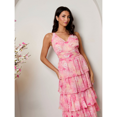 Chi Chi London Sleeveless Floral Print Midi Dress in Pink