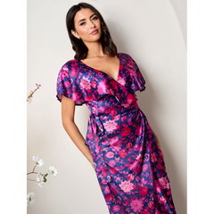 Chi Chi London V Neck Floral Wrap Midi Dress in Multi