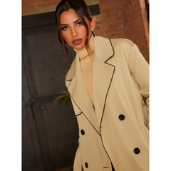 Chi Chi London Contrast Trim Belted Trench Coat in Camel
