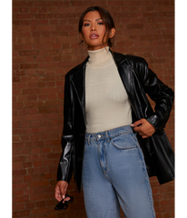 Chi Chi London Faux Leather Blazer in Black