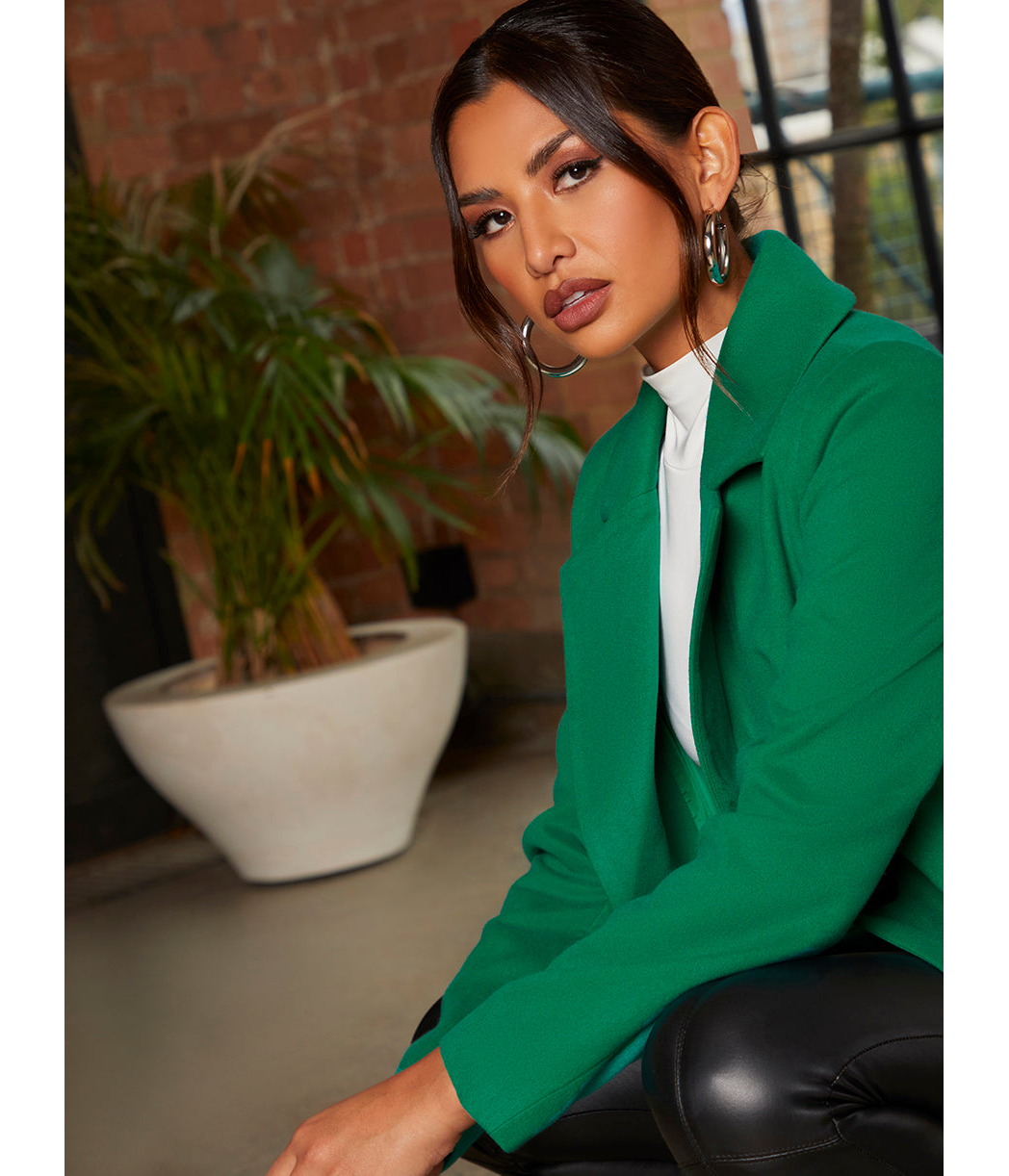 Chi Chi London Single Breasted Coat in Green