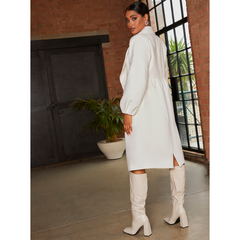 Double Breasted Balloon Sleeve Coat in Cream