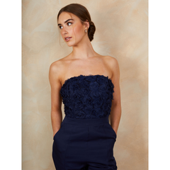 3D Floral Bandeau Jumpsuit in Navy