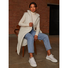 Diamond Quilted Longline Belted Gilet in Cream