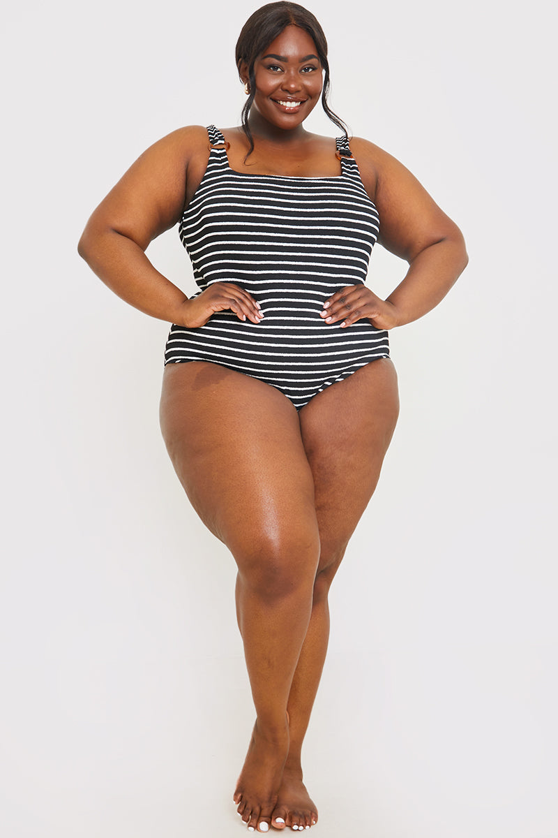 Control Crinkle Stripe Ring Detail Swimsuit