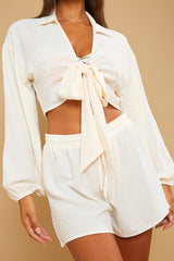 Cropped Tie Front Co-Ord Shirt