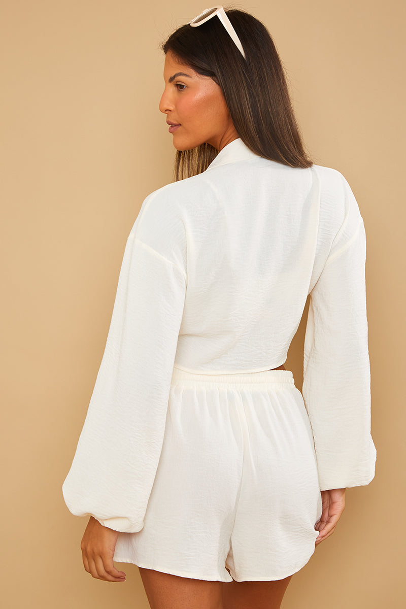 Cropped Tie Front Co-Ord Shirt