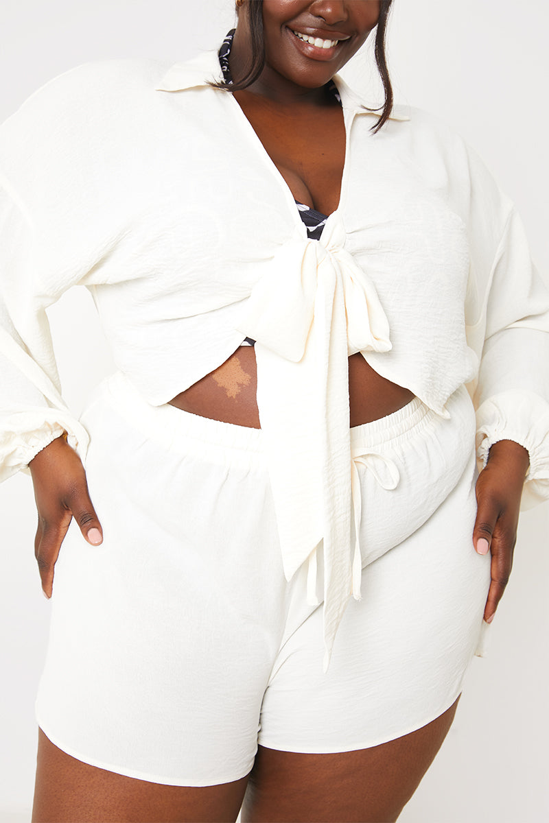 Cropped Tie Front Co-Ord Shirt