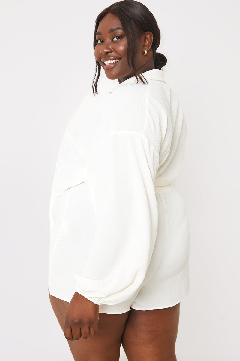 Cropped Tie Front Co-Ord Shirt
