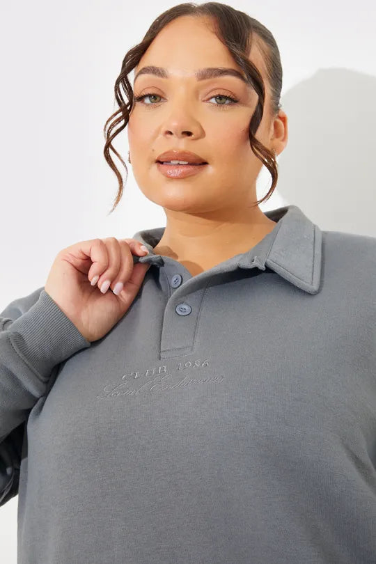 Collared Button Up Jersey Sweatshirt