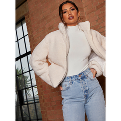 Chi Chi London Short Padded Borg Coat in Cream